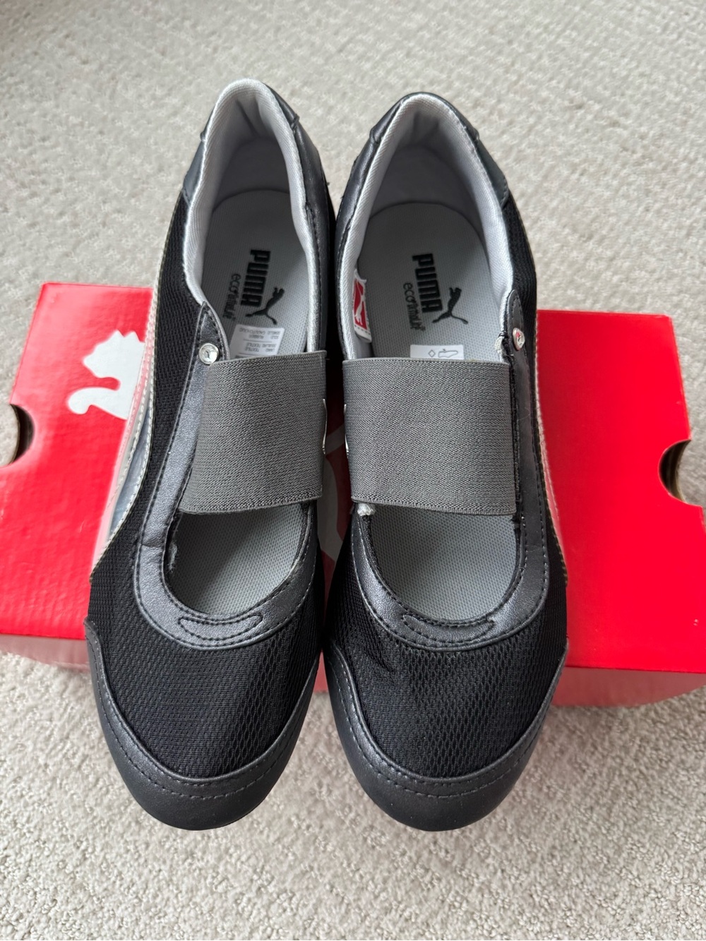 Puma Black Slip-On Mary Jane Flats with Elastic Strap